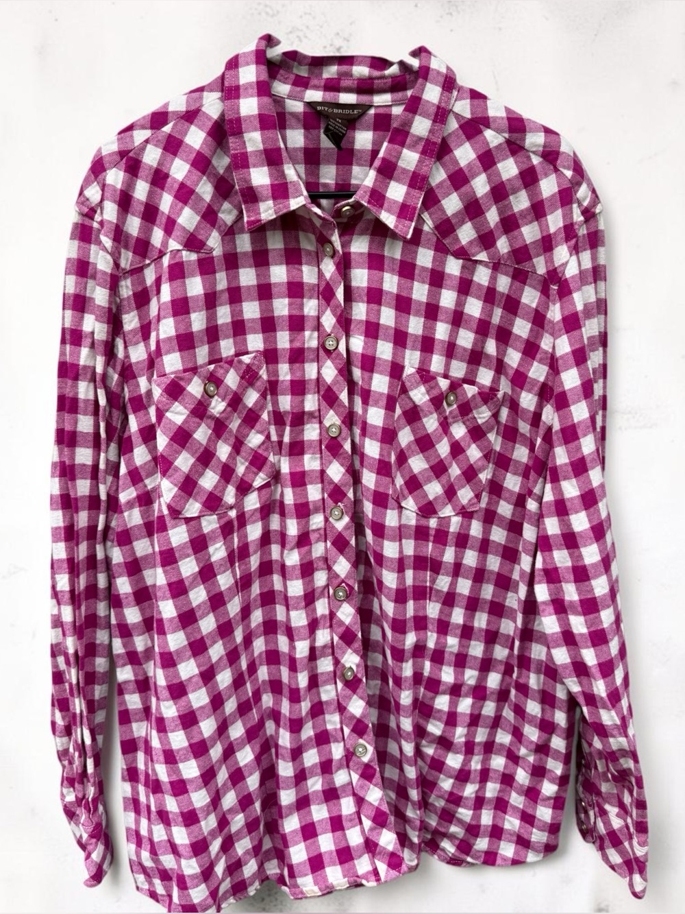 Bit & Bridle 2X Pink Gingham Western Cowgirl Shirt